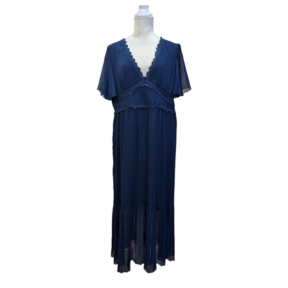 NWT Little Mistress V Neck Lacey Navy Dress Size 14
